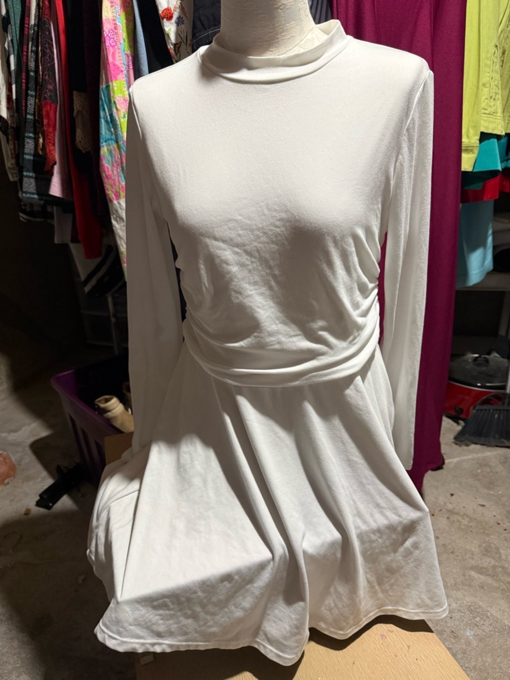 Elegant White Long-Sleeve Fit & Flare Dress